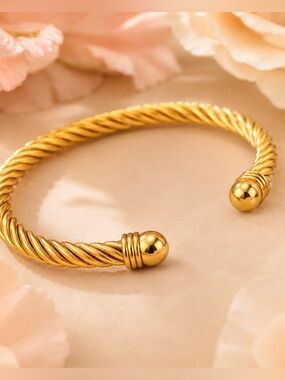 Gold Twisted Cable Cuff Bracelet - Women's Jewelry